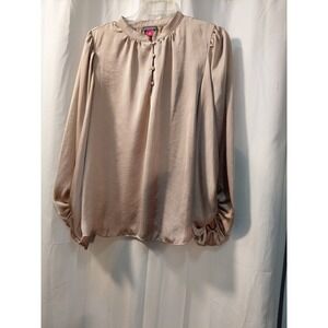 Vince Camuto Silky  Satin Long Sleeve Billowy Champagne  Blouse Women's Size L